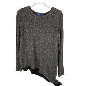 Apt 9 Women Top Gray Metallic Gold Silver Sequins‎ Long Sleeve Asymmetrical Size
